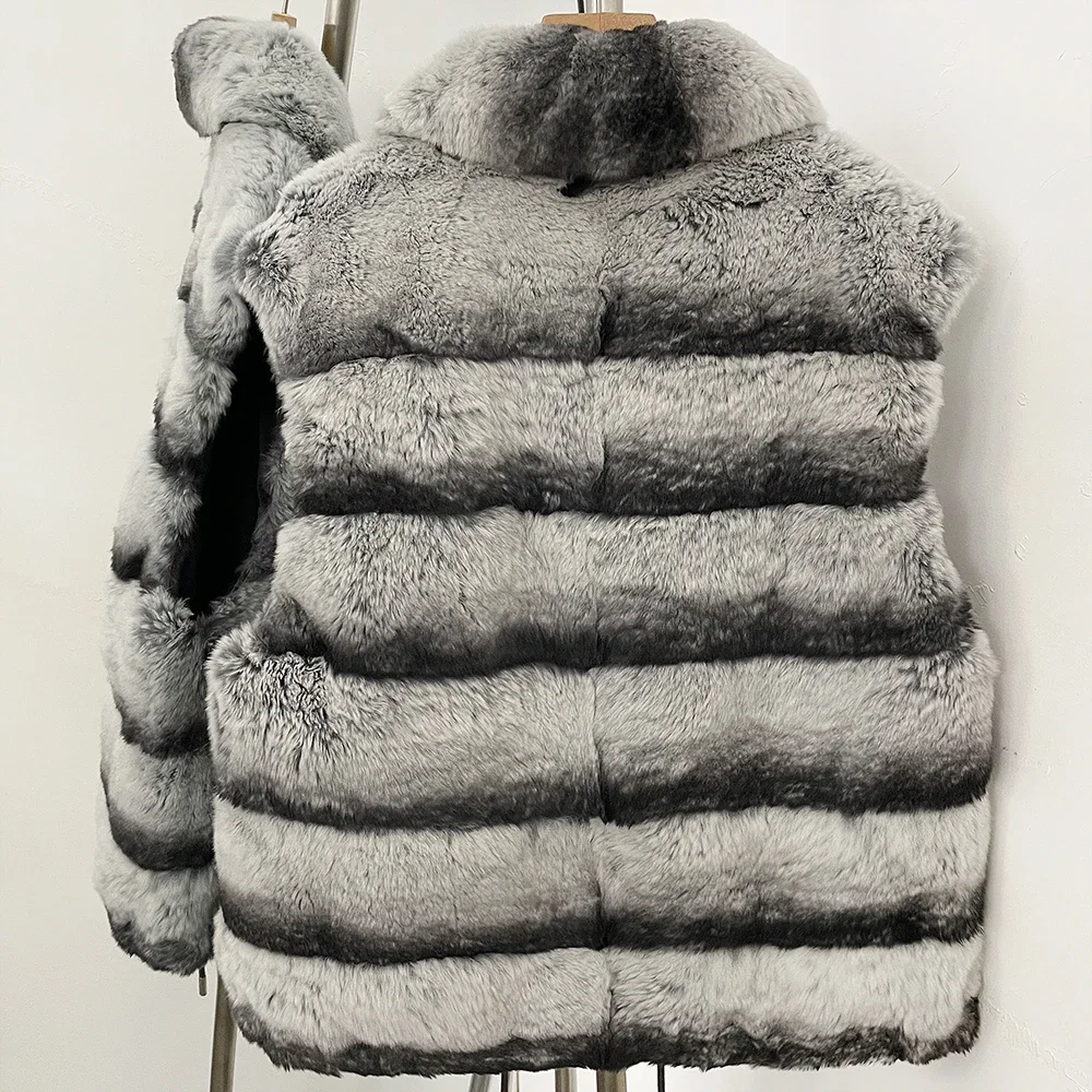 OFTBUY Big Turn Collar Two Ways Wear Sleeveless Clothes Female New Winter Fur Waistcoat Women Reversible Real Rabbit Fur Vest