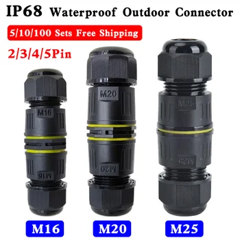 M16 M20 M25 IP68 su geçirmez dış mekan kablosu bağlayıcı 2 yollu 2/3/4/5 Pin terminali tel konnektörleri için elektrik işık bağlantı kutusu