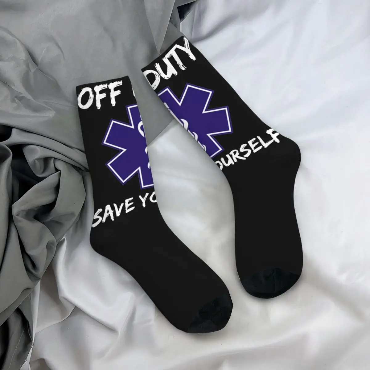 Funny Men\'s Women\'s Off Duty Save Yourself Dress Socks Paramedic EMT Merch Football Socks Comfortable Wonderful Gifts