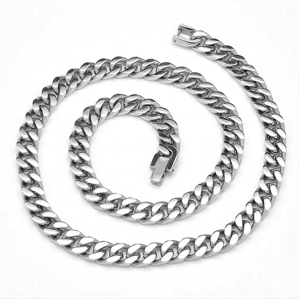 Hip Hop Good Quality 316L  Stainless Steel 8mm Width 4 Sides Well Polish Cuban Chain For Men Woman Jewelry Waterproof  Necklace