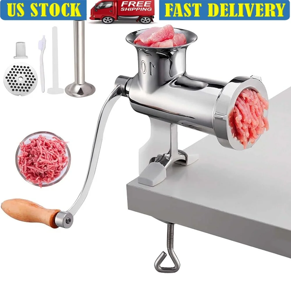 

Manual Stainless Steel Meat Grinder Clamp Grinding Plates Sausage Stuffer Food Processor Kitchen Restaurant Butcher Shop