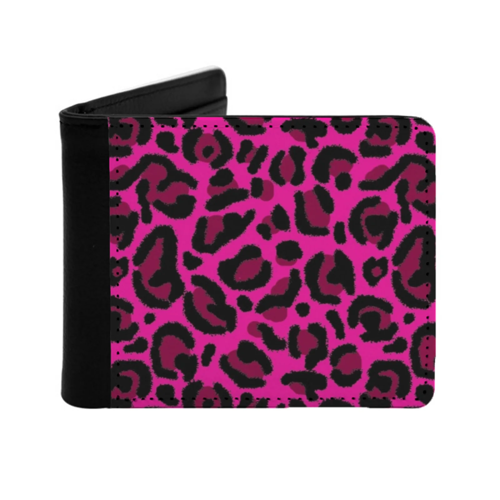

Hot Pink Y2K Aesthetic Leopard Print Personalized Men's Leather Wallet Credit Card Pouch Purse Leopard Pattern Y2K Hot Pink Y2K