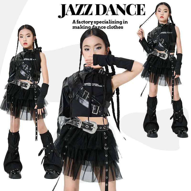 

Fashion Girls Group Black Kpop Outfit Kids Hip Hop Clothing Modern Jazz Dance Performance Costumes Stage Rave Wear DQS19974