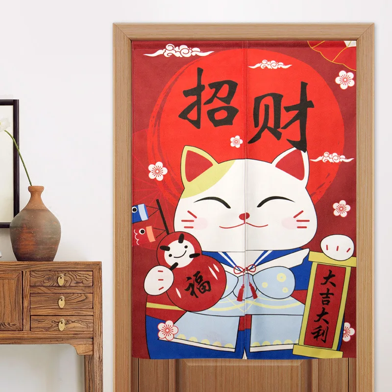 

Japanese Lucky Cat Door Curtain Partition Curtain Home Bedroom Kitchen Curtains Toilet Half Curtain Feng Shui Curtain