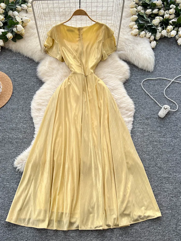 Ele V-ne Lange Dr Dames Hoge Taille A-lijn Rok Bloemen Verfraaid Afslanken Split Dr Koreaanse Sle Pendelen