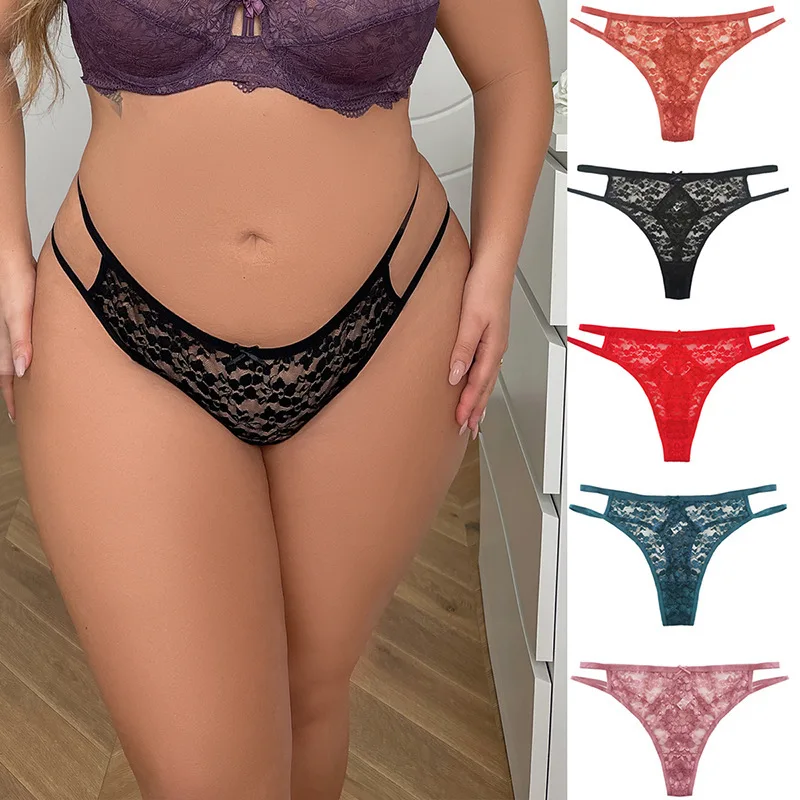 New Women's Oversized Underwear with Transparent Lace Sexy Straps Comfortable and Chubby MM Thong