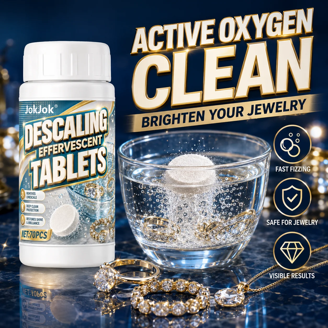70pcs Golden and Silvery Jewelry Basic Cleaning Effervescent Tablets. Dissolvein Water to Form a Cleaning Solution for Soaking