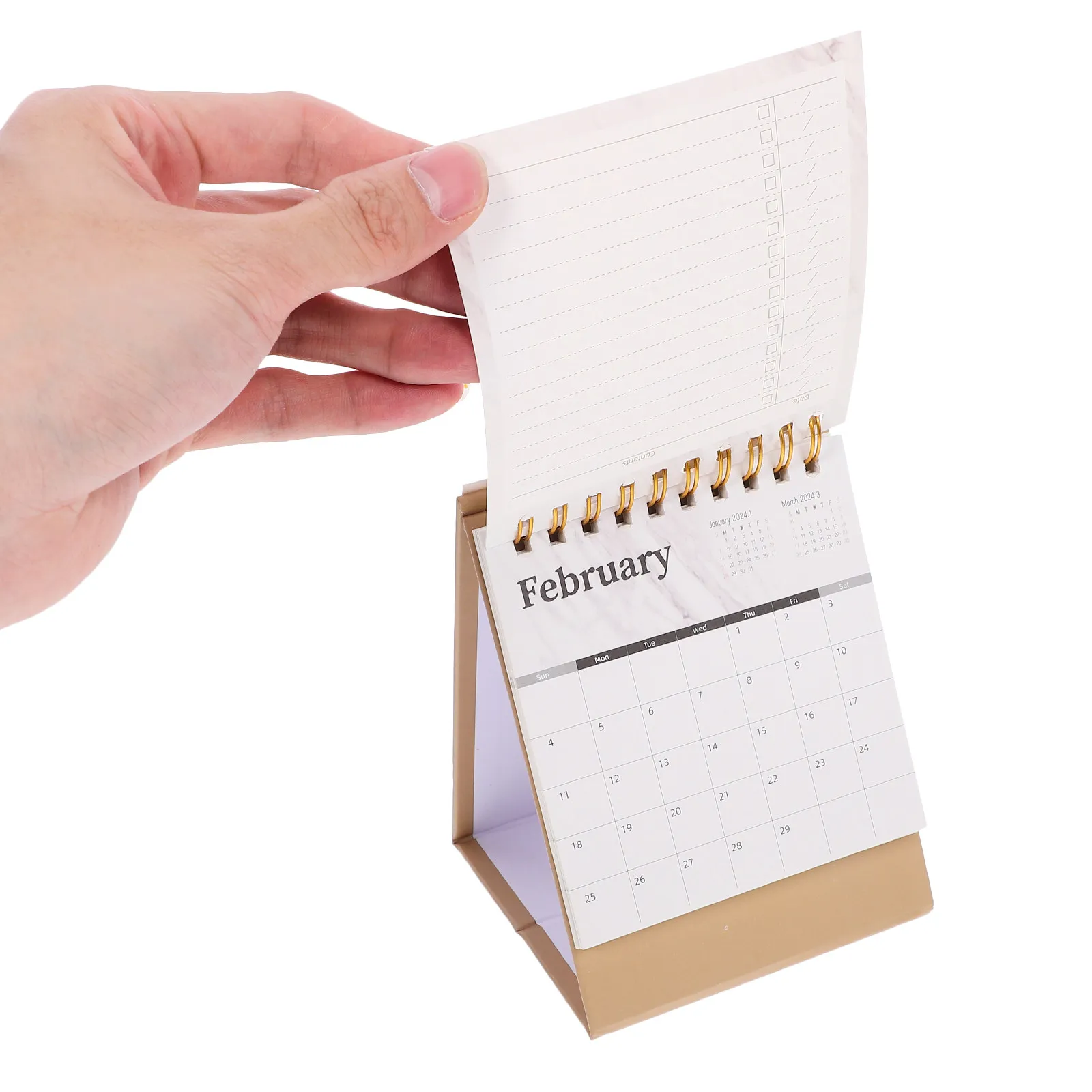 

Marble Pattern Desktop Calendar Simple Design Folding Base Daily Use Standing Household Monthly Calendar Office Accessories