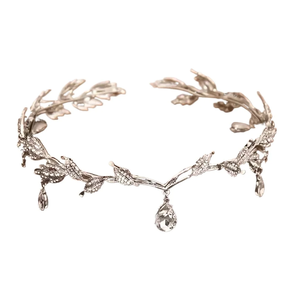 Vintage Kristall-Strass Wassertropfen-Blatt Tiara Krone Stirnband Hochzeit Haaraccessoires Cosplay Elfen-Tiara und Party-Haarschmuck