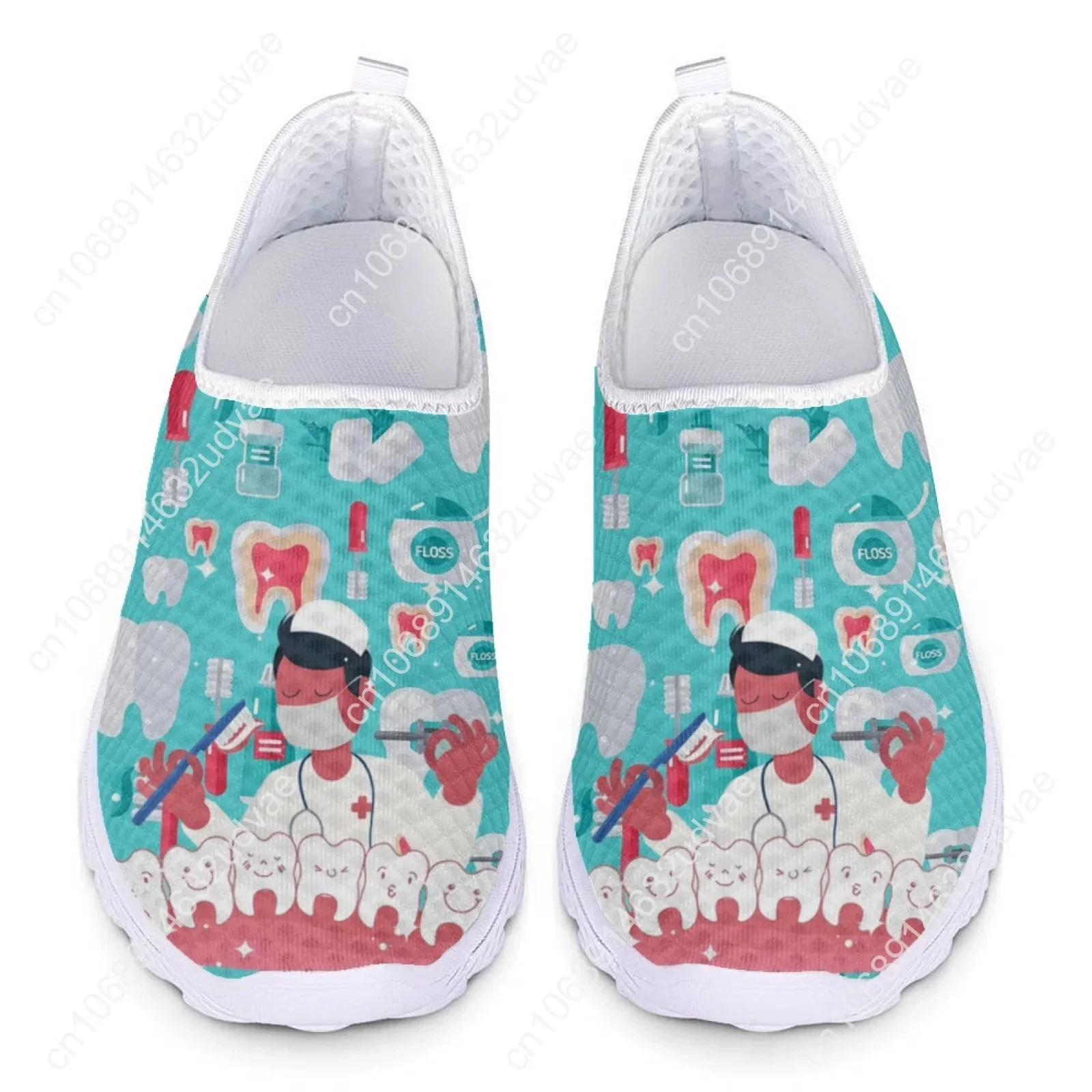 Dentist Shoes Women's Flats Cartoon Dental Nurse Print Breath Mesh Comfort Sneakers for Ladies Girls Summer Loafers