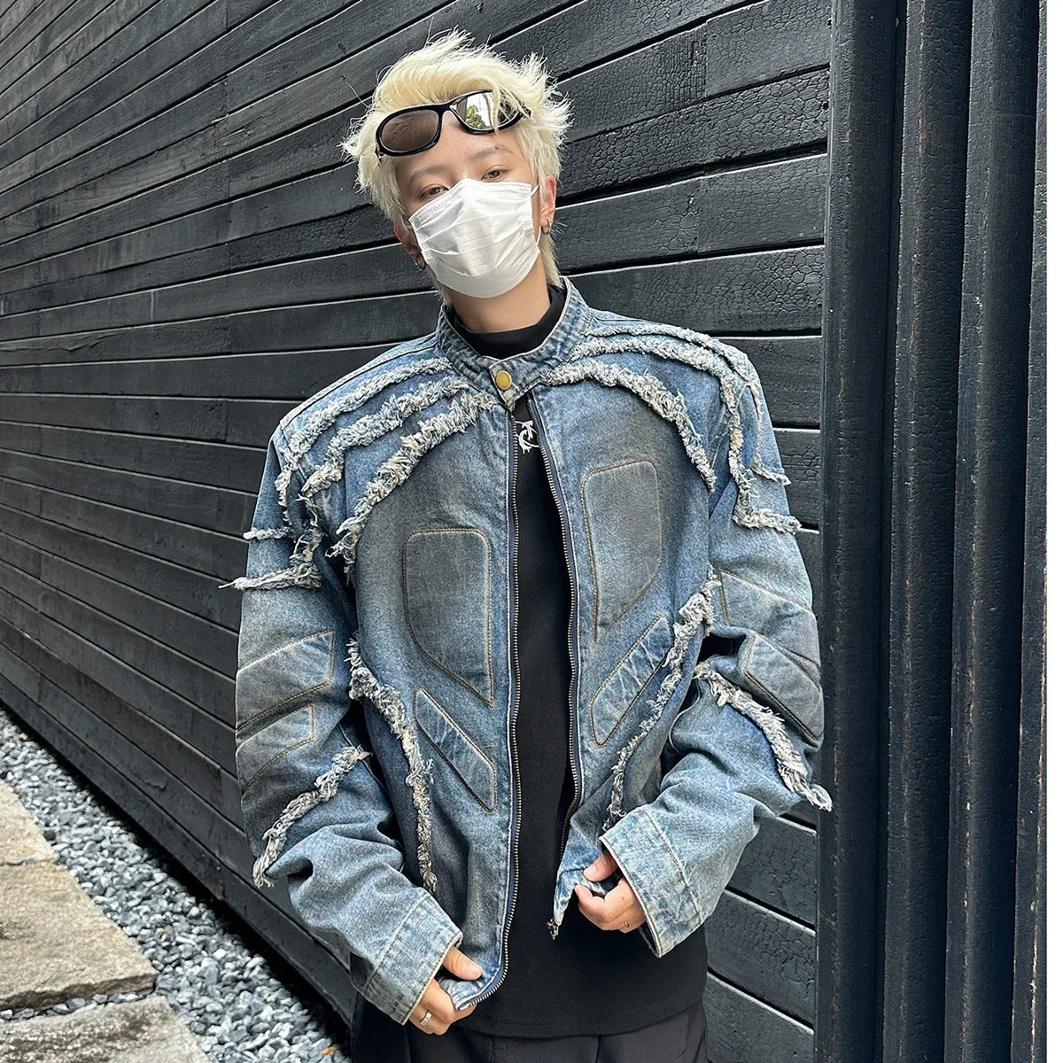 

American Loose Denim Jacket Men's Spring Broad Shoulder Rugged Handsome Coat Armor Design Motorcycle Jean Jacket Streetwear