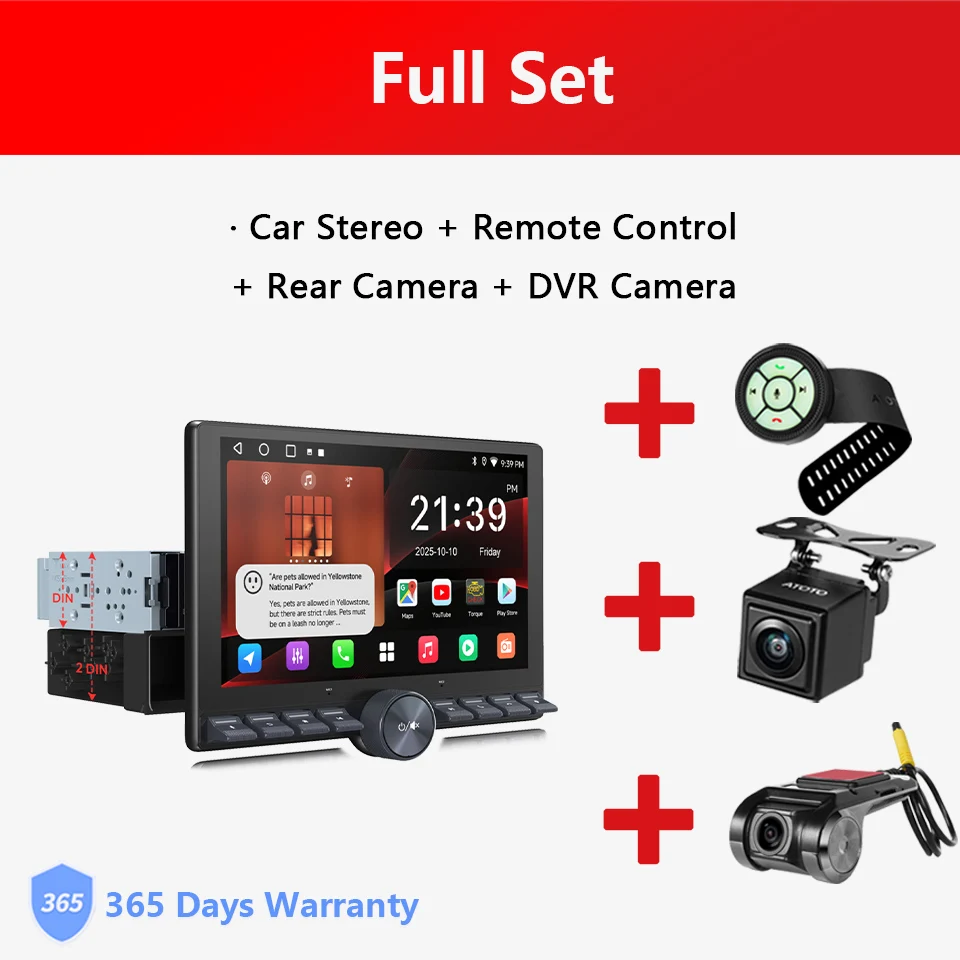 10.1 inch Retractable Screen Android Car Stereo Single 1 Din