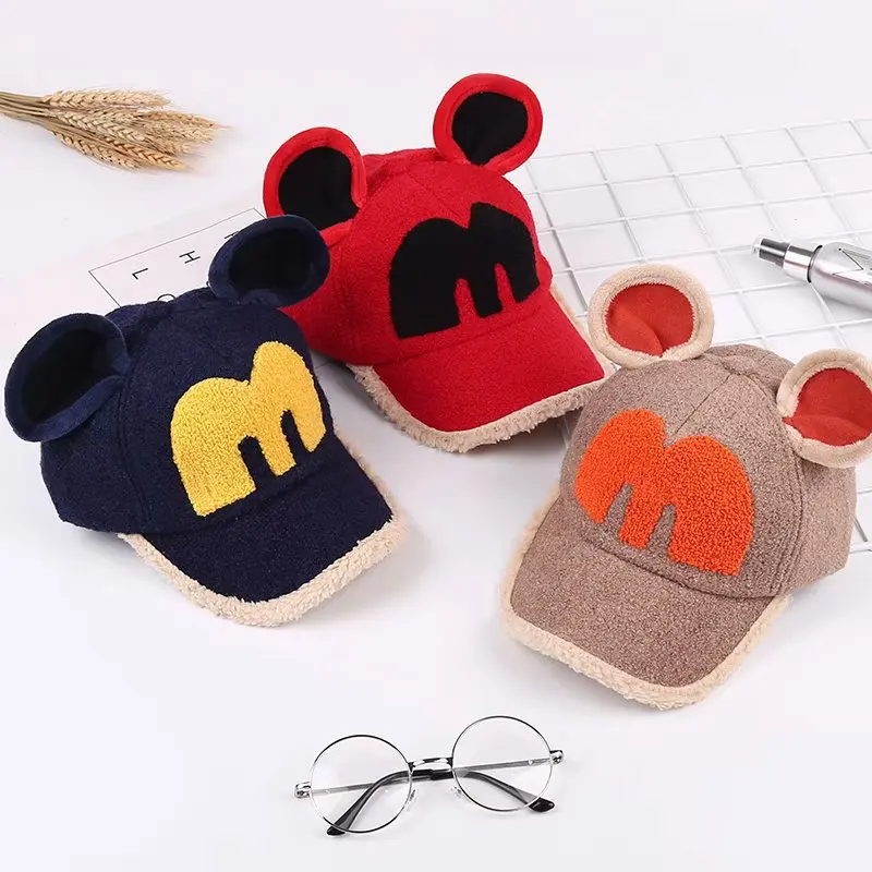 

Disney Mickey Mouse Hat with Ears Winter Warm Hat Thick Windproof Baseball Cap Cartoon Hip Hop Style Both Boys Girls MINISO