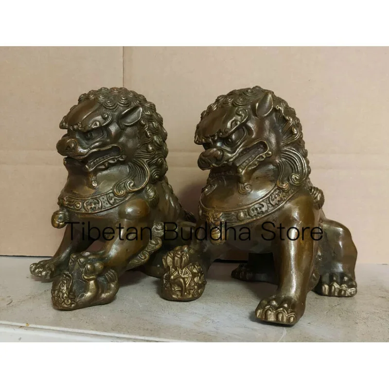 

old Antique Fengshui Lions Bronze Statue Fu Foo Dogs Lion Pair ~Wish U Wealth