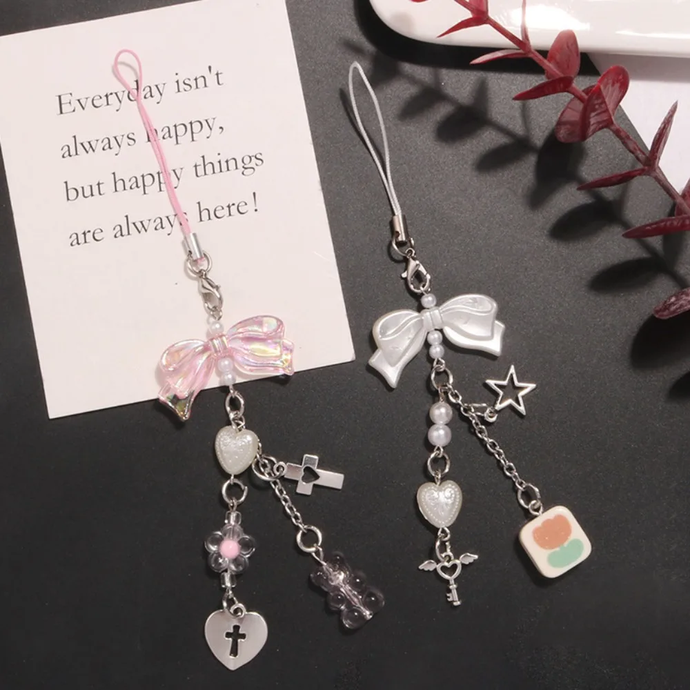 

Trendy Pendant Bow Y2K Phone Chain Phone Charm Lanyard Mobile Phone Strap Beaded Sweet Girl Mobile Lanyard Women Girls