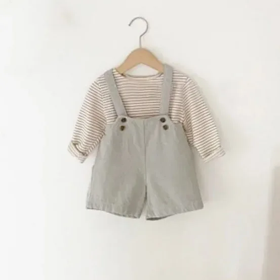 Girl Overalls Korean Summer Kid Boy Girl Shorts Khaki Light Grey Blue Sling Pants Loose Trousers Children Retro Overalls E3257