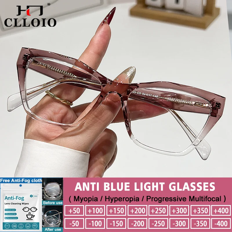 

CLLOIO Skinny Face Design Butterfly Large Frame Lady Myopia Glasses Blue Light Filter Prescription Reading Optical Eyeglasses