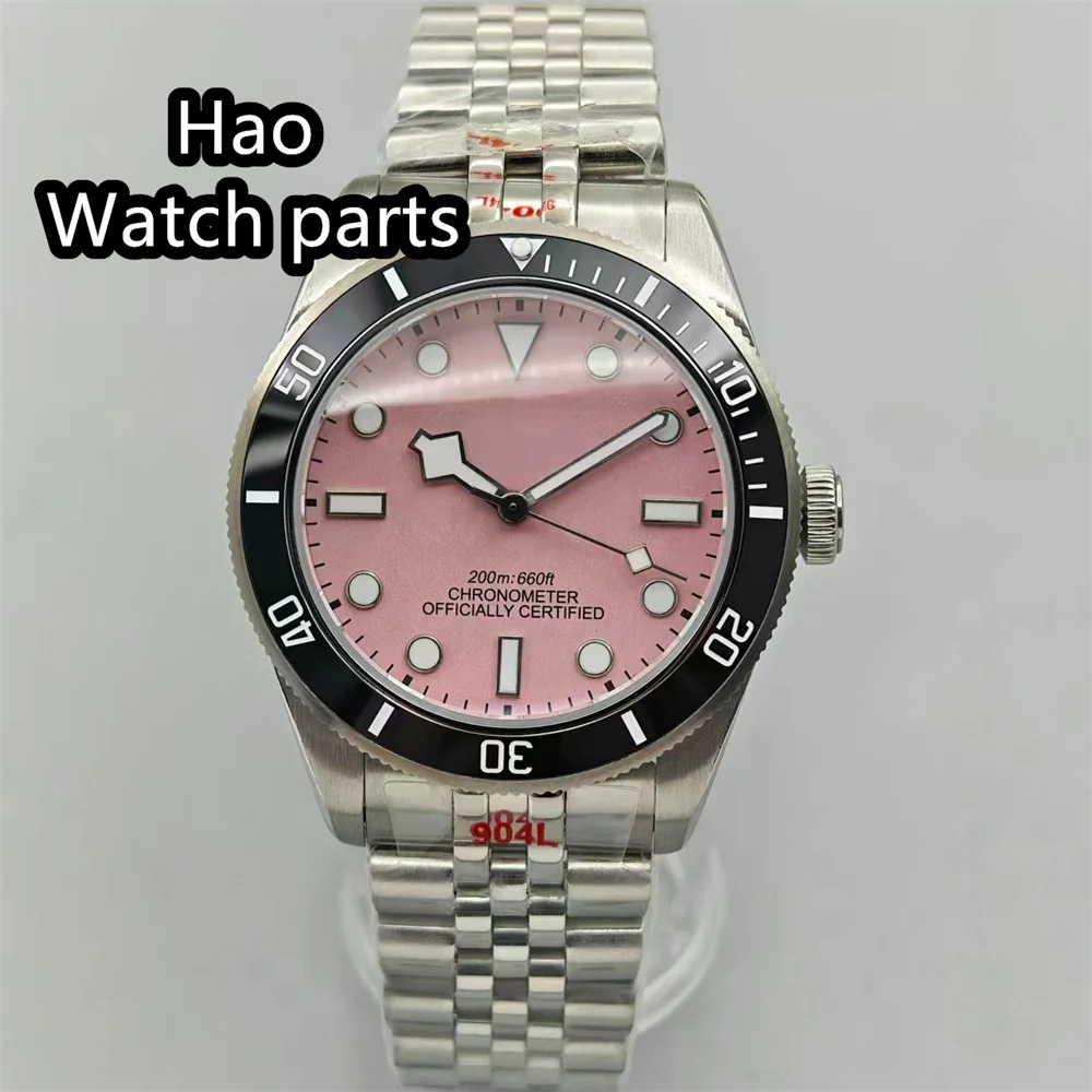 BLIGER 39mm Sterile NH35A PT5000 Men Watch Domed Sapphire Crystal Ceramics Bezel Pink Dial Green Luminous Automatic Wristwatch