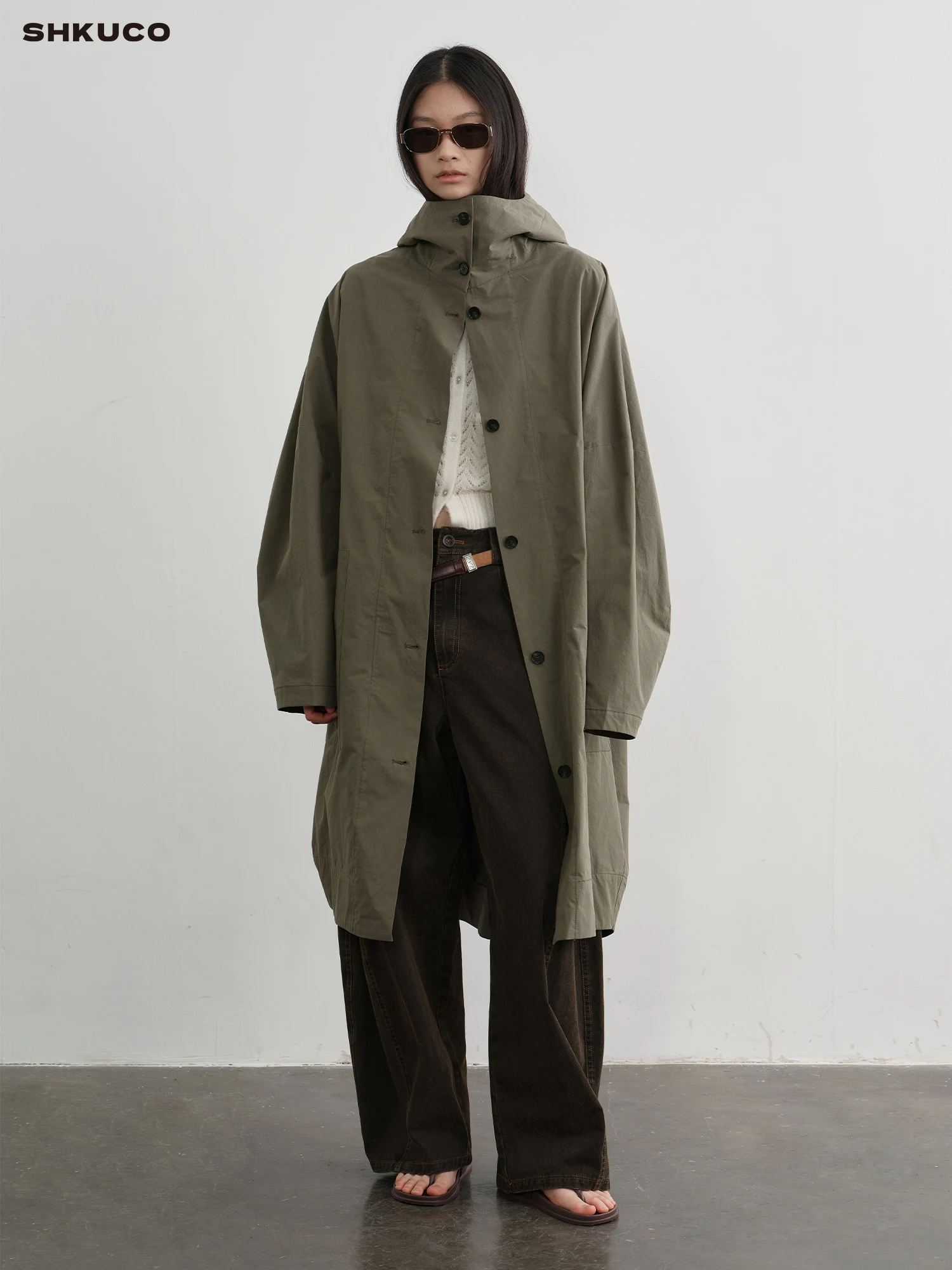 

KUCO Casual Chic Long Hooded Coat Loose Fit Cotton Outerwear Versatile Ele Sle Online Exclusive Spring Season