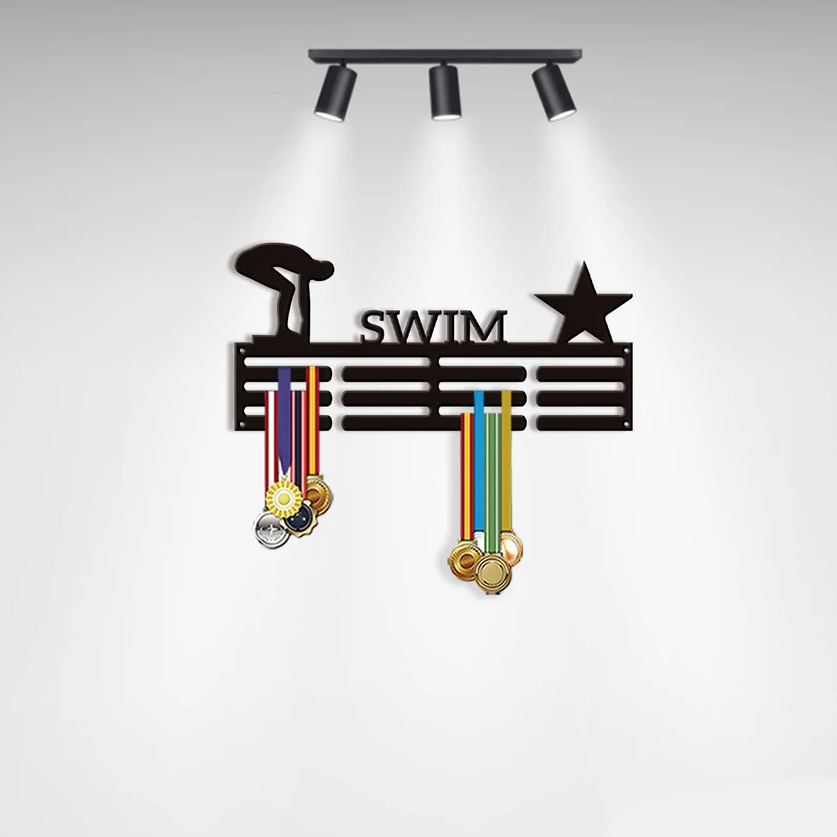 Individualized design customization diver Easy to install wall mounted custom medal rack with 50 retro metal sports patterns an