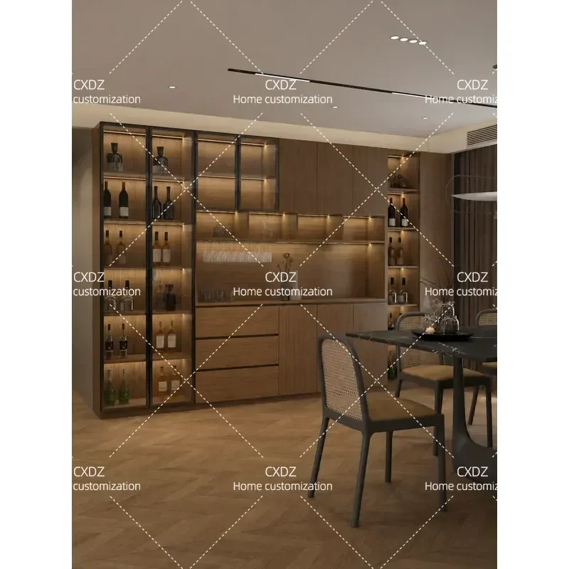 Retro Dining Side Cabinet Wine Storage Unit Wall Mounted Living Room Locker with Glass Door and Lock Medium Antique Style