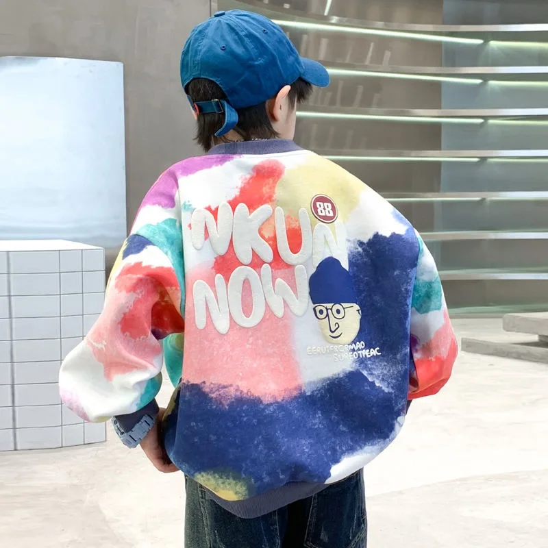 Boys' Medium-Large 2025 New Spring/Autumn No Hood Sassy Street-Style Trendy Layering Top Sweatshirt