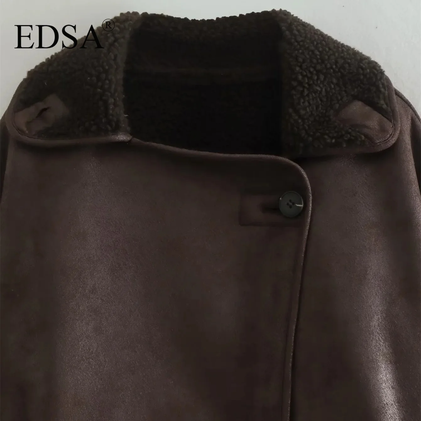 EDSA donna giacche in ecopelle spessa per donna autunno inverno misto lana calda cappotti giacca a doppia faccia in peluche giacca tascabile