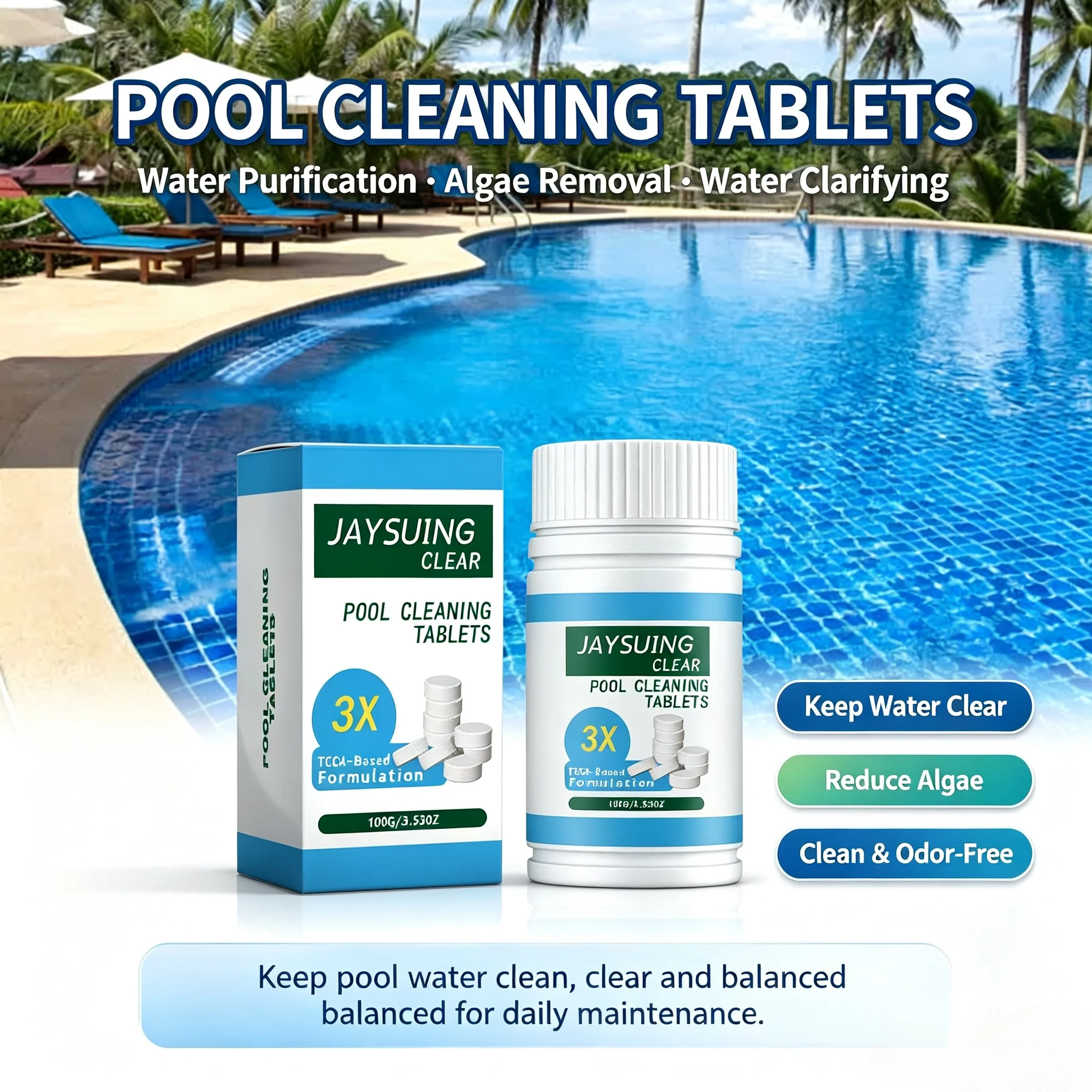 Chlorine Effervescent Tablets Swimming Pool Clean Pills Quick Dissolving Water Purification Algae Remover Pool Water Clarifier