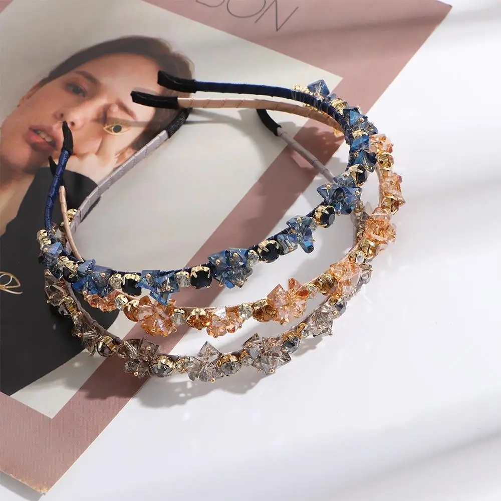 French Alloy Elegant Women Hair Hoop Crystal Headbands Hair Accessories Rhinestone Hairband