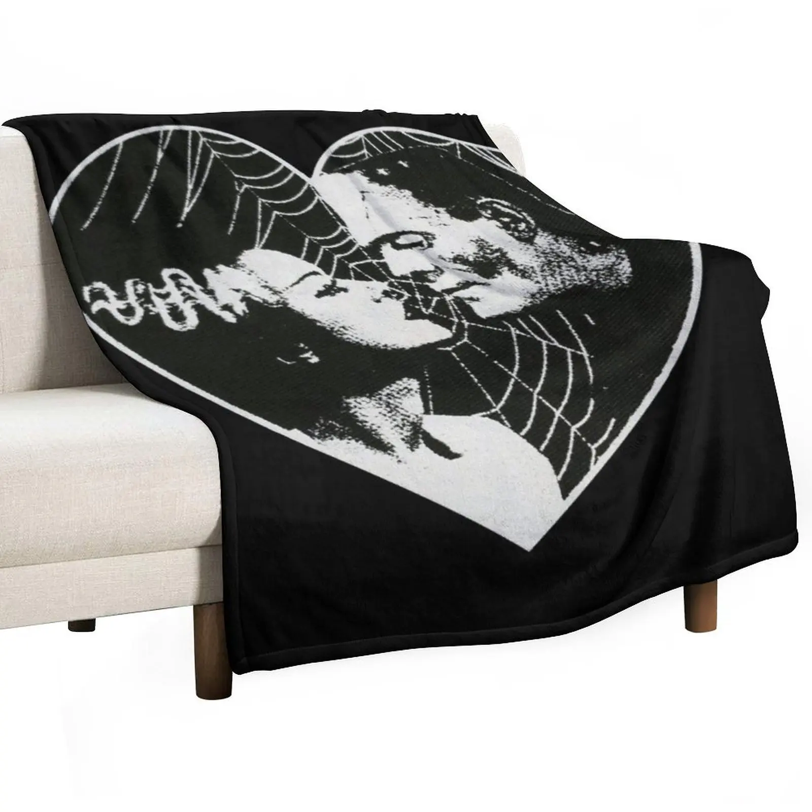 Frankenstein and Bride Goth Emo Heart Throw Blanket Multi-Purpose Picnic Single Retros Plaid on the sofa Kid'S Blankets
