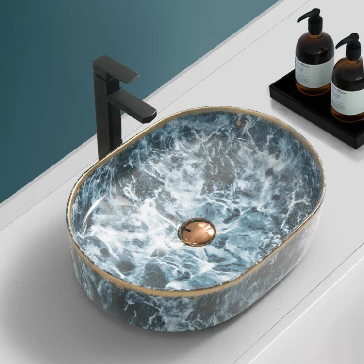 Round ceramic art wash basin Bathroom countertop Color marble basin