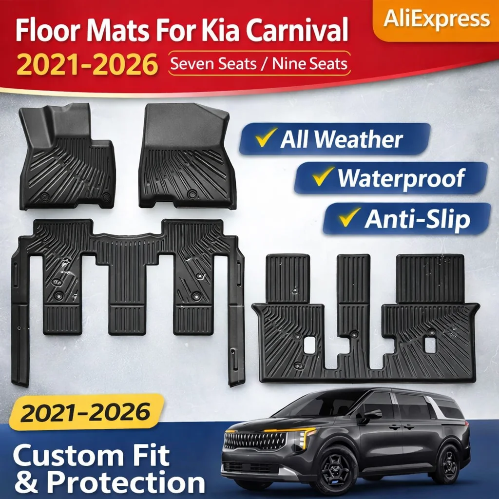 All Weather Car Floor Mats for Kia Carnival 2021-2026 Waterproof Anti-Slip Floor Liners Full Set Front Rear Trunk Cargo Liner