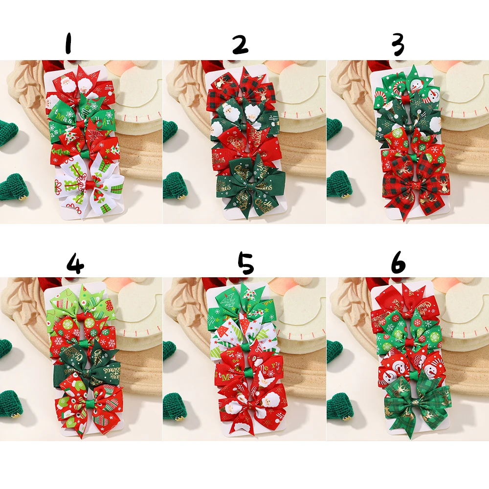 4 Stück/Set Weihnachts-Haarspangen für Babys, Mädchen, 9,9 cm, festliche Weihnachtsfeiertags-Schleifen mit bedrucktem Band, Weihnachtsmann- und Schneeflocken-Design