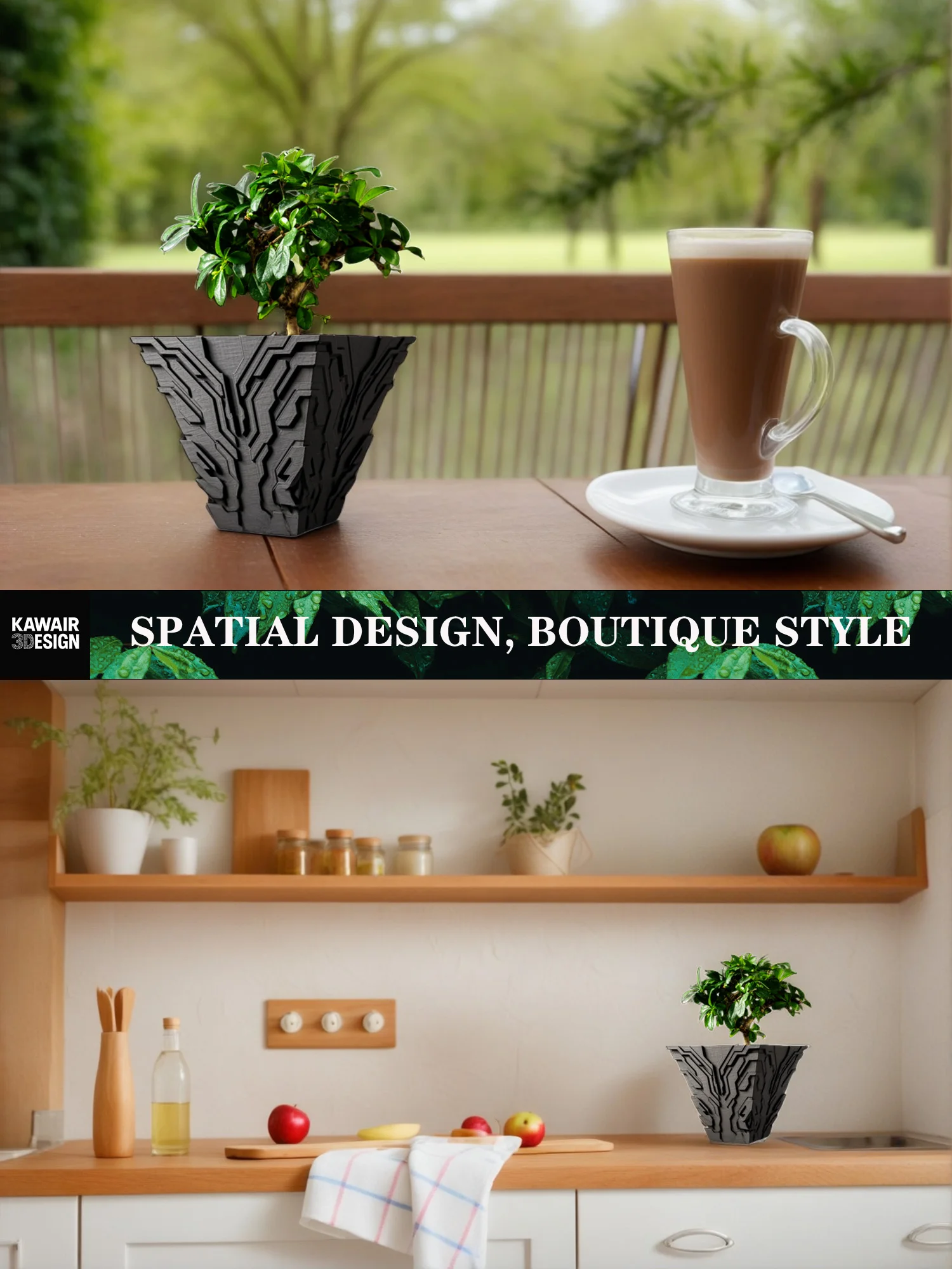 Pot de fleurs moderne et minimaliste imprimé en 3D - Pot de fleurs biodégradable pour la décoration intérieure, cadeau durable et écologique (Uplink)