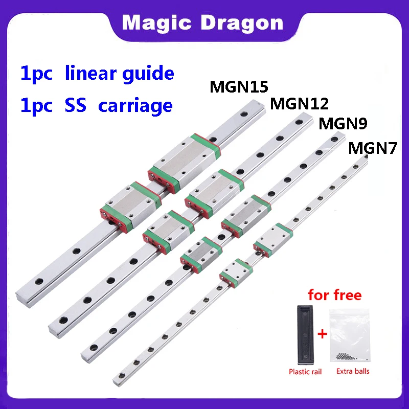 MGN7 MGN12 MGN15 MGN9 L from 100mm to 1000mm miniature linear rail slide 1pcs MGN linear guide+1pcs MGN carriage 3D Printer part