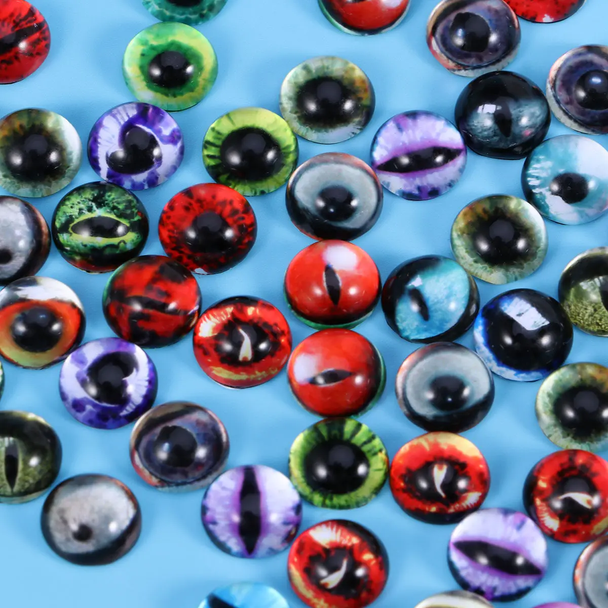 50Pcs Animal Eye Stickers Round 12Mm Glass Dome Cabochons Flat Back for Jewelry Craft DIY Supplies Accessories