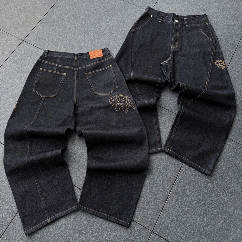 Spodnie jeansowe Mertra, haftowane, luźne, z prostymi nogawkami, w stylu amerykańskim streetwear, hip hop, codzienne, bawełniane, dżinsowe, młodzieżowe, długie, do skateboardingu.