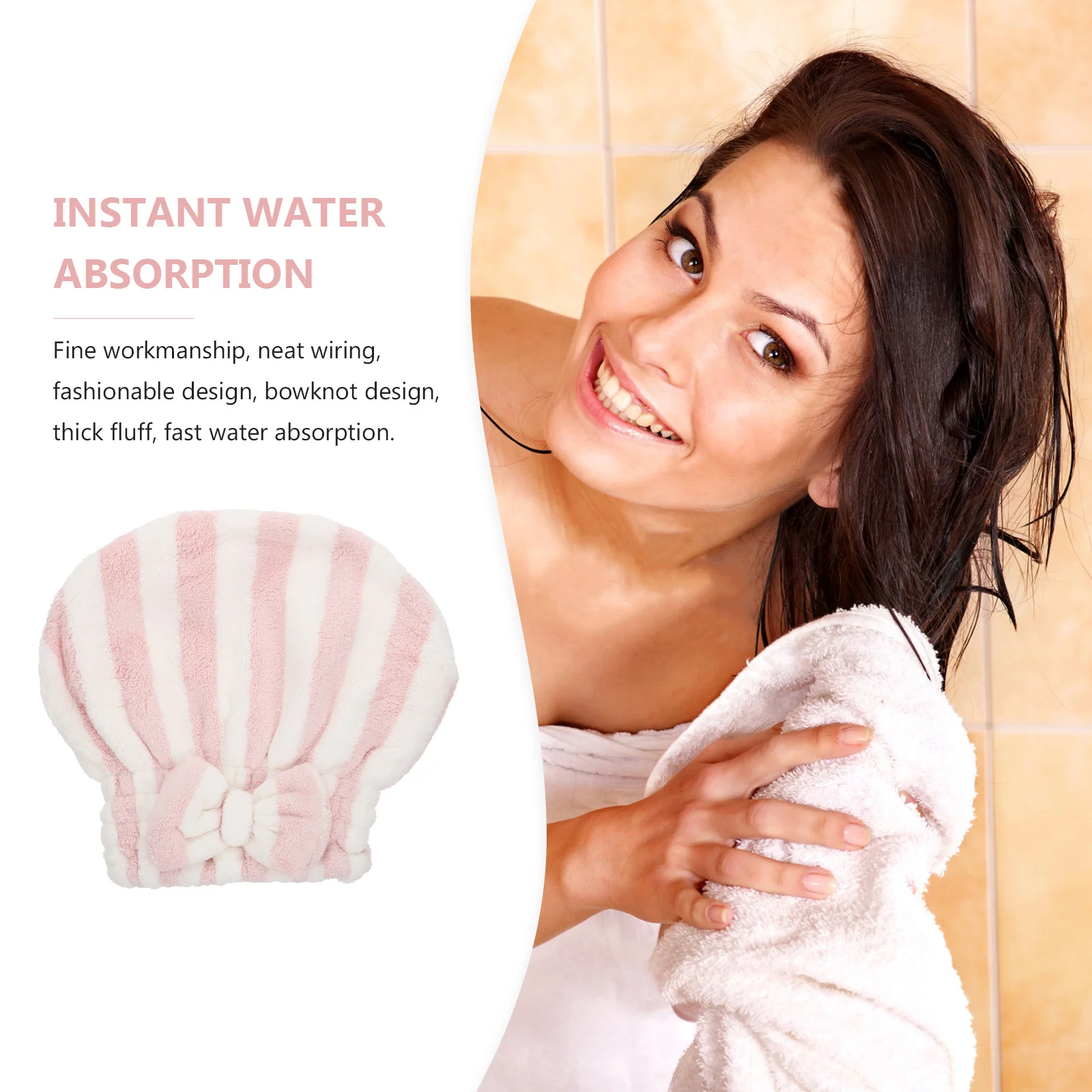 

Lightweight Portable Microfiber Hair Drying Bath Cap Striped Shower Hat Water Absorbent Comfortable Home Use Travel Friendly 1Pc