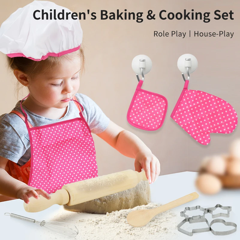 Kids Cooking and Baking Chef Set, Toddler Dress Up & Pretend Play Dress Up Clothes for Ages 3-12, Kitchen Toys with Kids Aprons