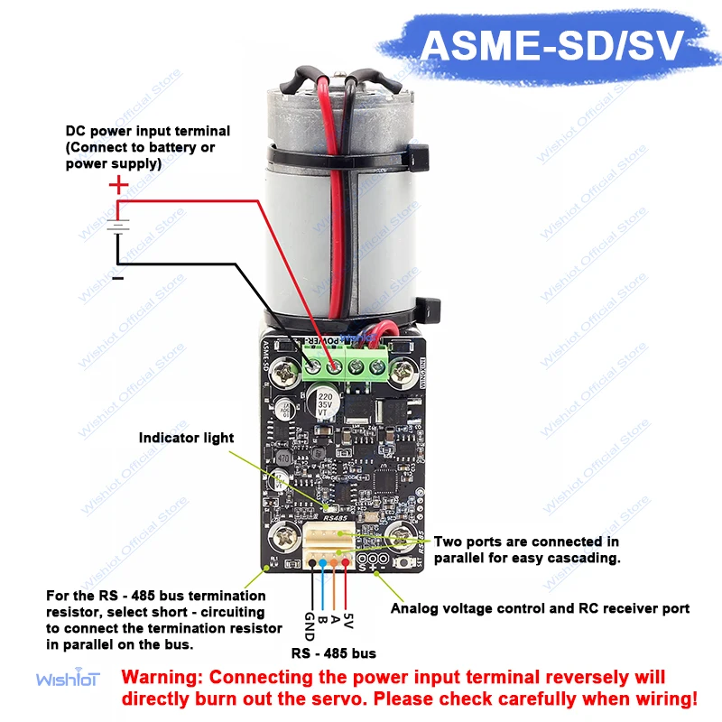 Servos de alto par serie ASME-SD/SV RS485-BUS gusano autoblocante 70/120kg.cm Servo de 360 grados 24V para manipulador de Robots grandes
