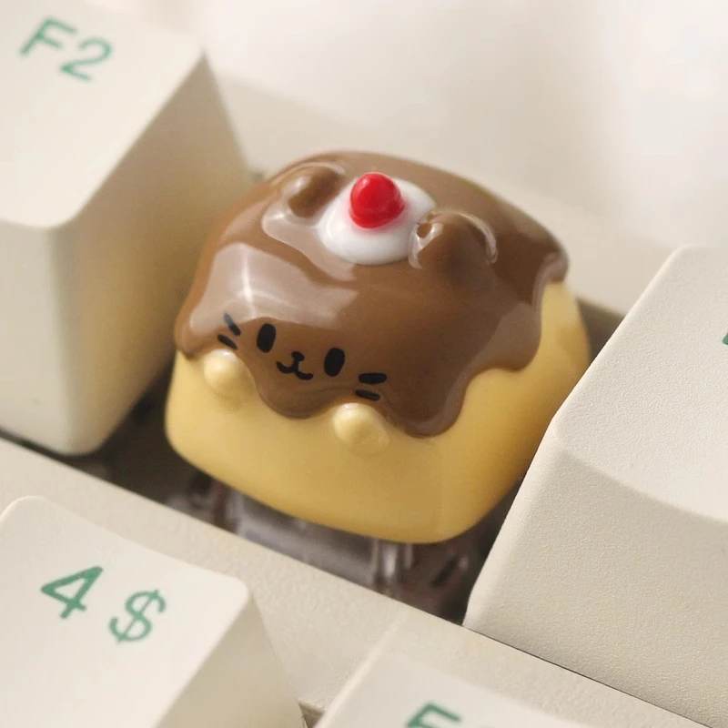 Pudding Cat Cute Theme Keycaps Set 3D Resin Artisan Keycaps Custom Original Handmade Keycaps for Mechanical Keyboard Accessories