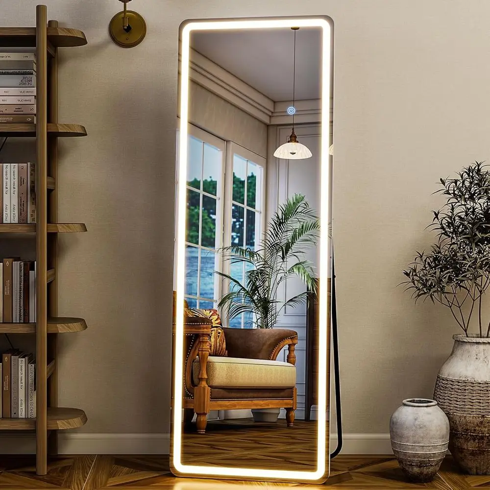 

LED ull Length Mirror - 56" x 20" loor Standing Mirror with Light or Bedroom/Cloakroom -Dimmable & 3 Color Lighting/Wall Mounted