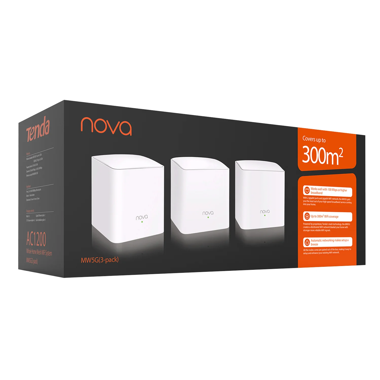 System WiFi Mesh Tenda MW5G Nova, dwuzakresowy 2.4 i 5 GHz, AC1200, router gigabitowy do całego domu, rozszerzacz sieci pokrywający do 560 m². — zdjęcie produktu 7