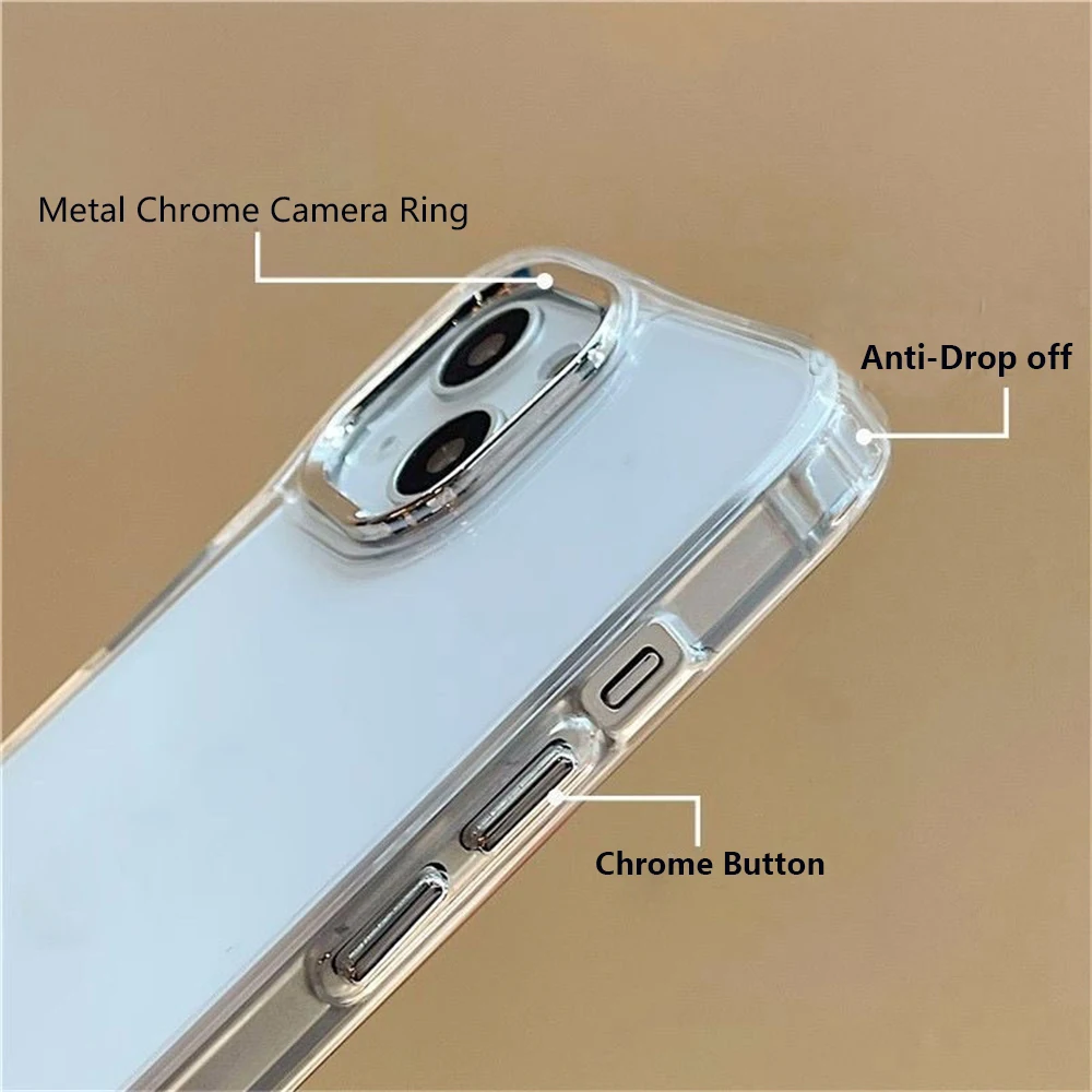 X XS MAX حافظة كروم حلقة الكاميرا وغطاء أزرار لهاتف آيفون 16 برو ماكس 14 بلس 11 12 13 واضح سليم مقاوم للصدمات الهاتف كابا كوكه #4