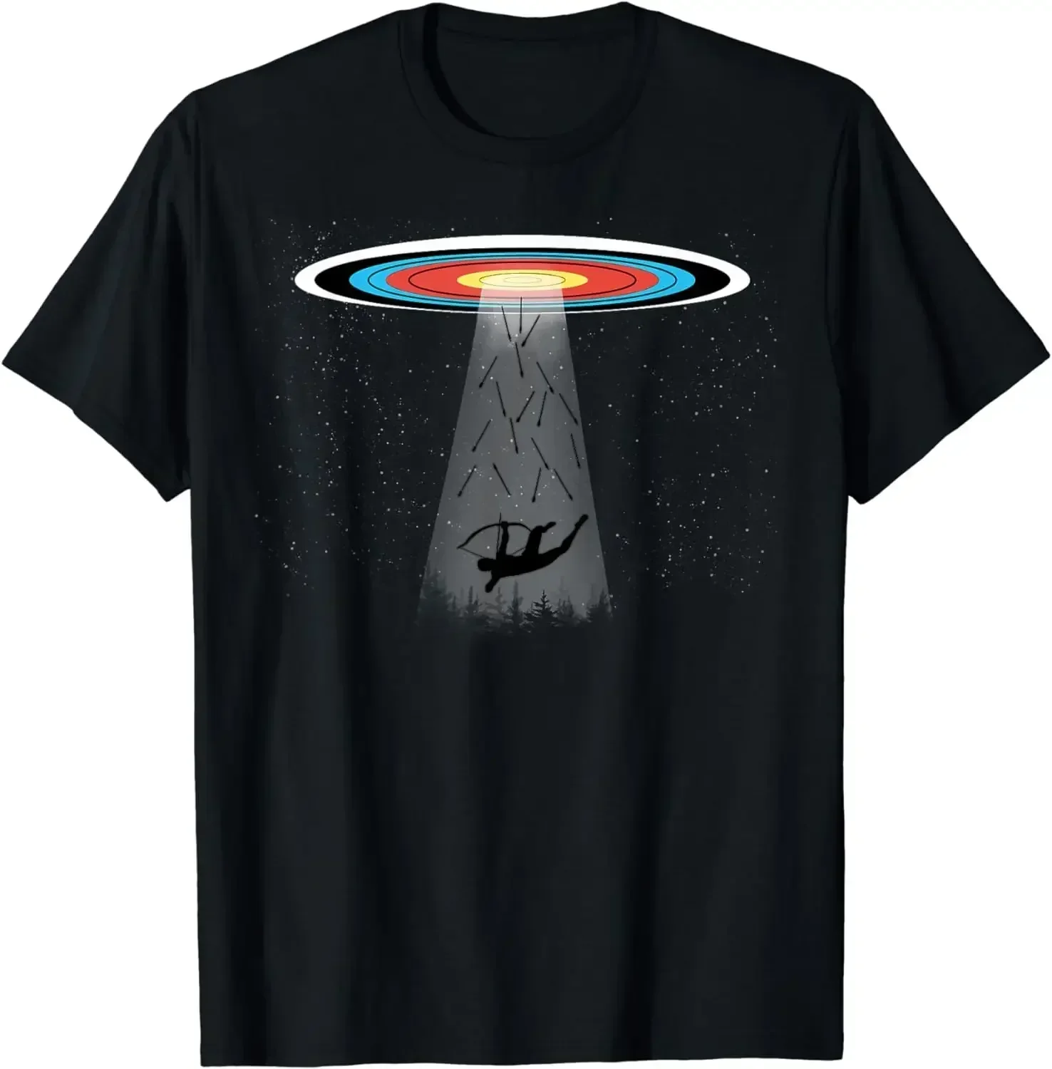 

Archery UFO Abduction Graphic Tee Funny Target Practice Recurve Bow Archer Men T-Shirt