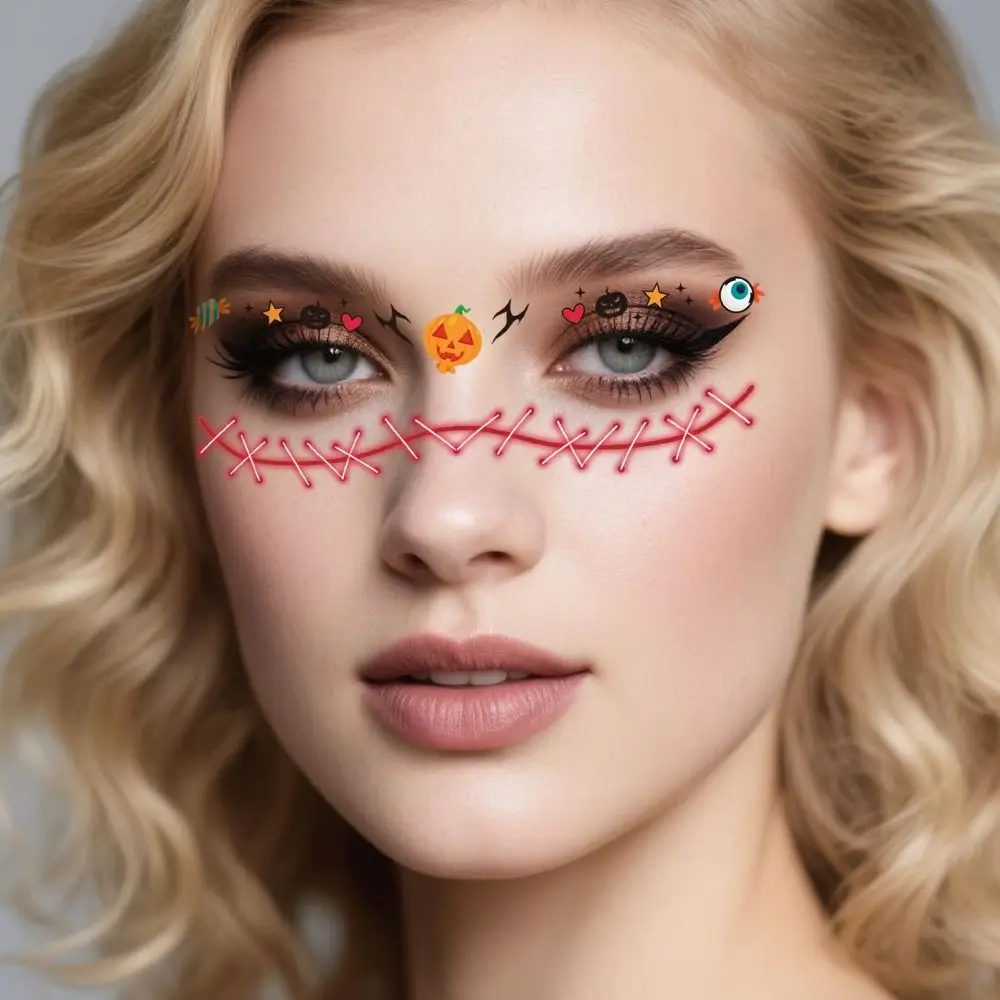 

12pcs Disposable Halloween Face Tattoo Portable Waterproof Cheek Temporary Stickers Transparent Terrifying Bat Face Stickers