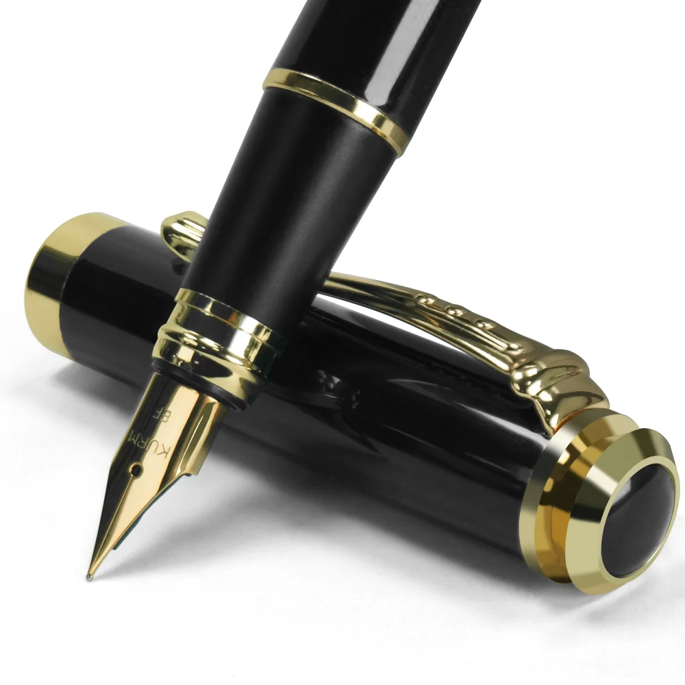 0.38mm Extra Fine Nib Fountain Pen Black Metal Calligraphy Pen Elegant Writing Gift for Office and School