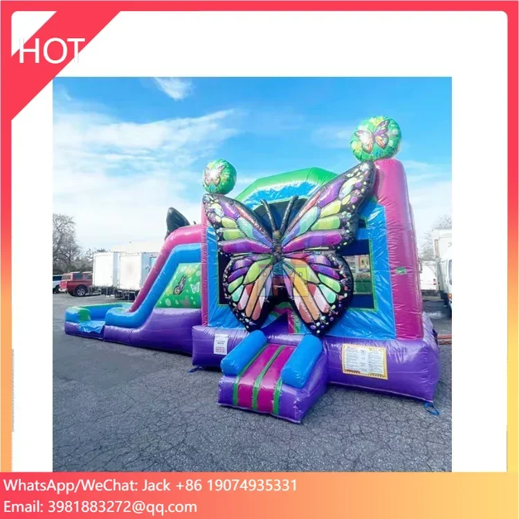 

Commercial PVC Inflatable Butterfly Bounce House Water Slide Kids Outdoor Party Combo Bouncer with Blower Accessory Fun for All!