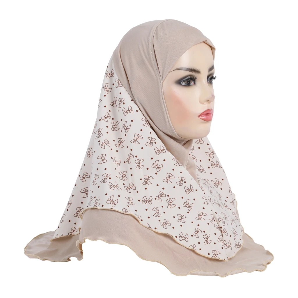 H326 Teenage girls medium size 65*60cm pray hijab with chiffon prints muslim scarf islamic headscarf hat amira pull on headwrap