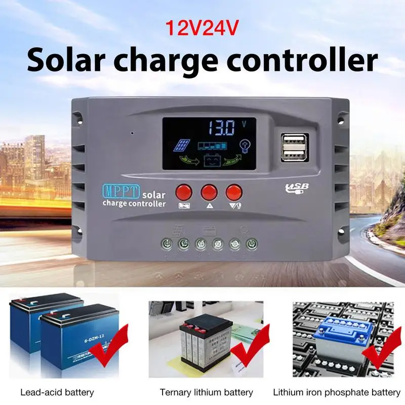 Mppt Solar Charge Controller Solar Panels Battery Intelligent Regulator With Dual USB Port Auto Paremeter Adjustable LCD Display